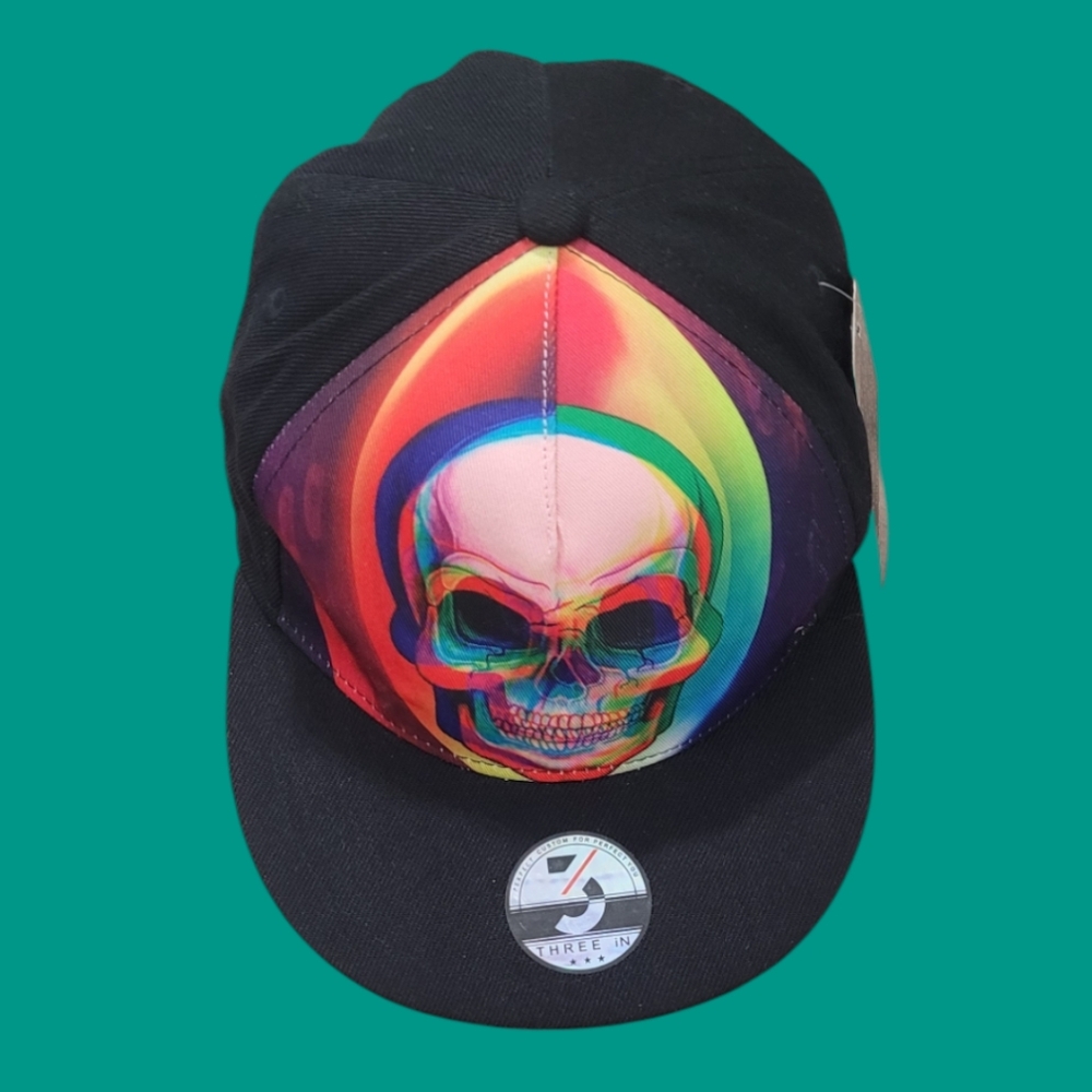 Three In Multicolored Skull Snapback